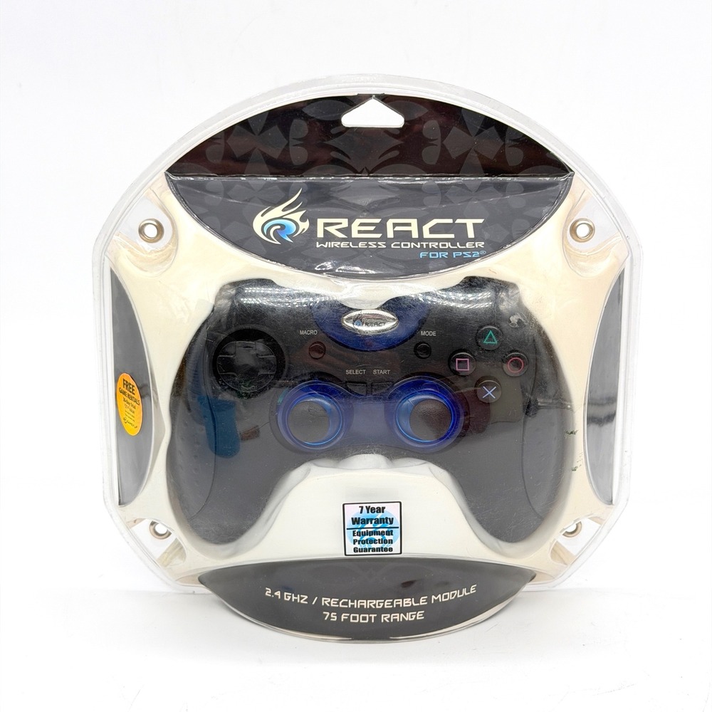 React Wireless Controller for PS2 PlayStation 2 Black Blue 2.4GHz PS2900RT New